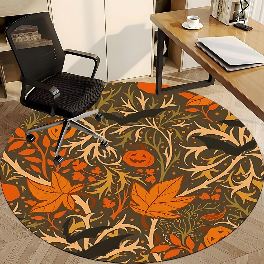 1pc Halloween Leaves Office Round Area Rug,  Mat Suitable For Office, Under Office Chairs Bedroom Living Room Home Decor, Room Deco