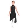 Girls Lyrical Performance Costume Shiny Sequins Sleeveless Asymmetrical Dance Dress with Sheer Mesh Skirt