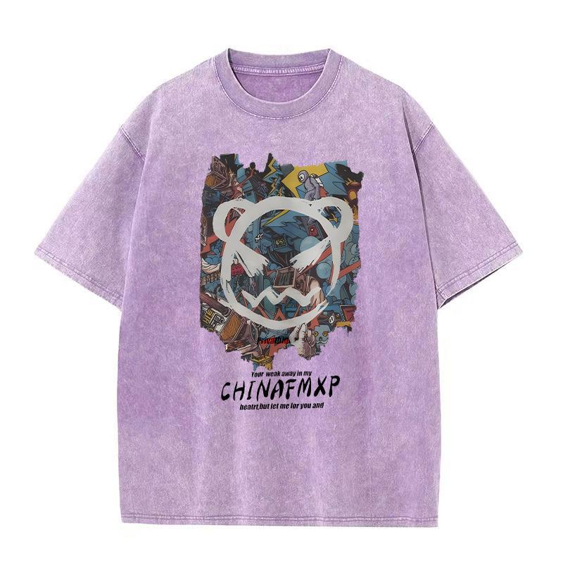 Футболка в стиле хип-хоп с короткими рукавами и круглым вырезом, свободная, с заниженной линией плеч, в стиле ретро с рисунком снежинок