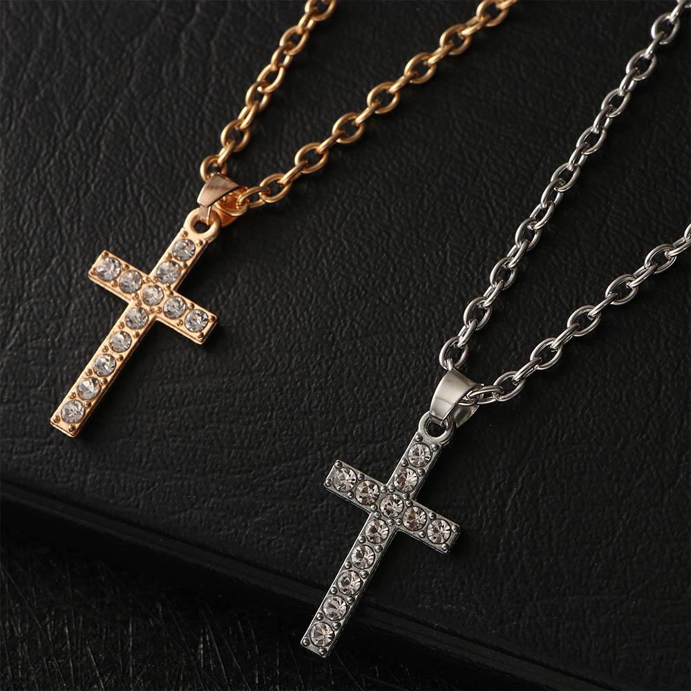Shiny Zinc Zinc Alloy Rhinestone Pendant Cross Korean Style Cross Necklaces Women Necklaces Clavicle Chains