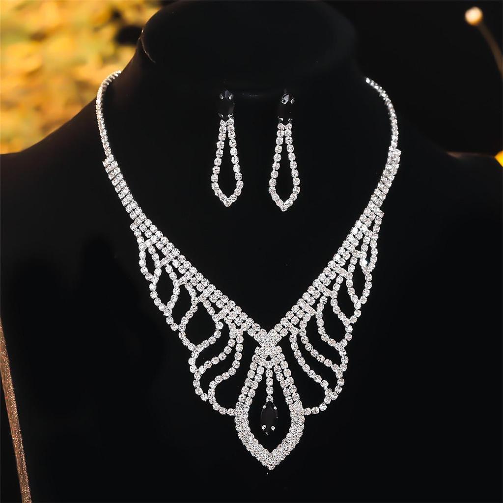 Luxury Bridal Zircon Flower Necklace & Earrings Set - Elegant Wedding Jewelry Accessories