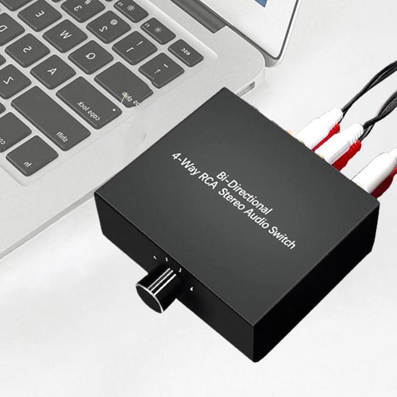 4 Ports Bi-directional R L RCA Audio Switcher Box Audio Rotary Switch Plug and Play Audio Splitter for TV Game Console Headphone