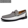 Men's Comfortable Breathable Hollow Out Driving Shoes Spring Summer New Cow Leather Shoes Business Style Slip-On Casual Loafers