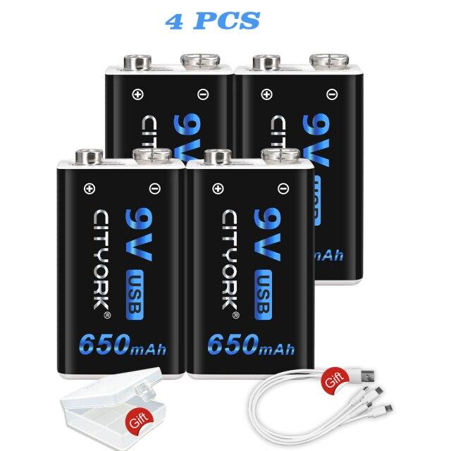CITYORK 9 В 650 мАч литий-ионная аккумуляторная батарея Micro USB 9 В 6F22 9 В литиевая батарея для мультиметра, микрофона, игрушки