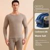 Cashmere Mulberry Silk Men Warm Underwear Set Winter Autumn Clothes Thermal Solid Color O-Neck Hygroscopic Wicking