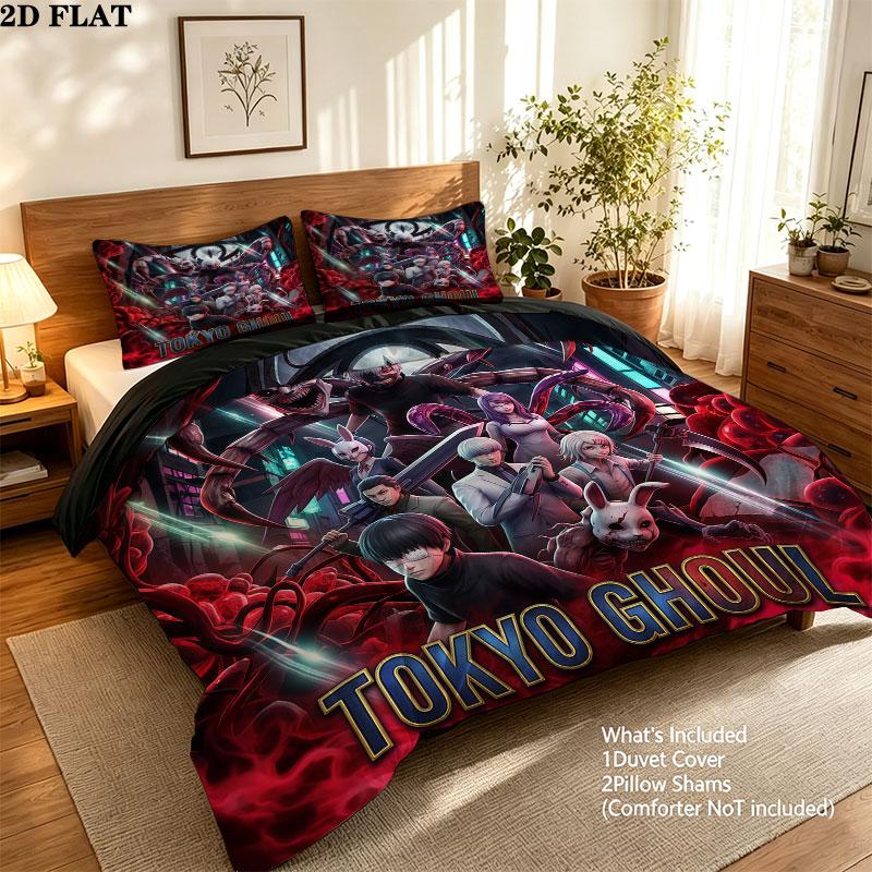 Tokyo Ghoul Pattern Bedding Quilt Set Quilt Cover Pillowcase Home Birthday Gift(1 * duvet cover + 2 * pillowcase, without core)