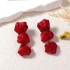 Французские романтические серьги-подвески на День святого Валентина из яркой шелковой ленты с объемной розой в технике пэчворк, роскошные и высококлассные для женщин