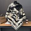 Autumn and Winter New Fashion Versatile Women's Imitation Cashmere Warm Scarf Wind Grotesque Plant Print Square Scarf Shawl