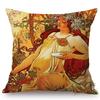 Vintage European Art Nouveau Mucha Gallery Decorative Sofa Pillow Cover Beautiful Beauty Girl Cotton Linen Luxury Cushion Cover