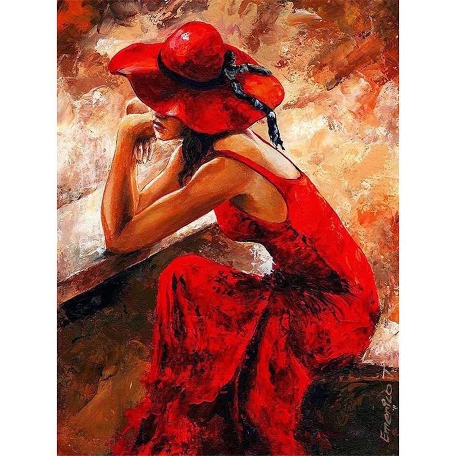 Full 5D Diy Diamond Painting Girl In Red Mosaic Embroidery Cross Stitch Home Decor Handmade Gift