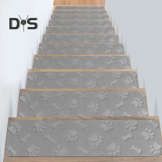 Non-Slip Stair Mat Self-adhesive Strong Adhesion Easy Installation No Cutting Reusable Different Embossing Stair Floor Treads Washable Dorm Home