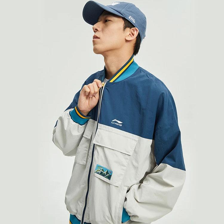 Водонепроницаемая свободная куртка с цветными блоками Li Ning Sports Trend Series, осенняя куртка унисекс, темно-синяя, антарктическо-серая, AJDR383-3