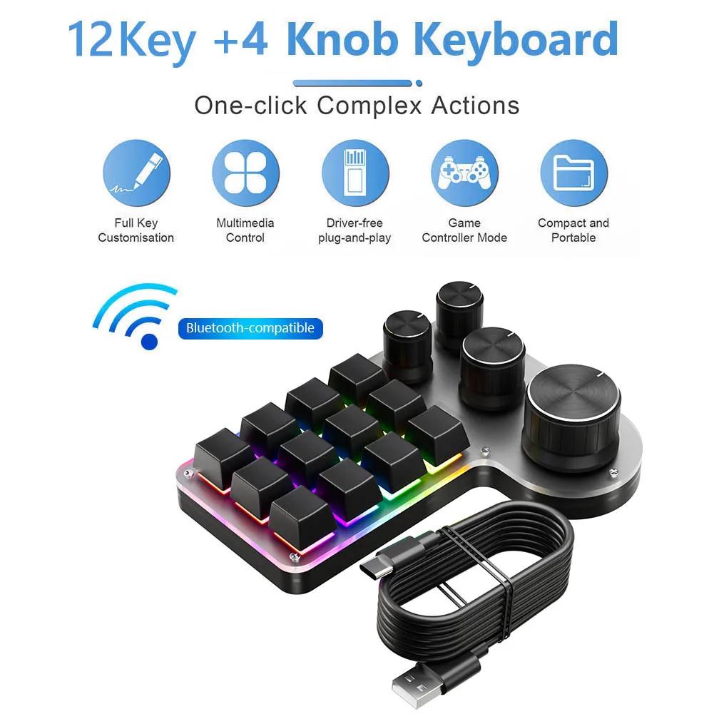 Bluetooth/Проводное программирование Макро Пользовательская 3/4 ручка RGB 12 клавиш Копировать Вставить Photoshop Игровая клавиатура Горячая замена для ПК Macbook