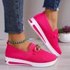Fashion Rosy Red Mesh Breathable Knitted Sneakers Women Chain Decor Lightweight Slip On Walking Shoes Woman Comfy Soft Sole Casual Shoes