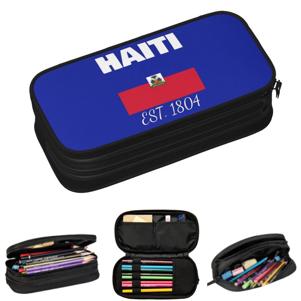 Haiti EST. 1804 Independence Haitian Flag Pencil Cases for Students School Pen Box Pencil Bag Large Storage Pencil Pouch