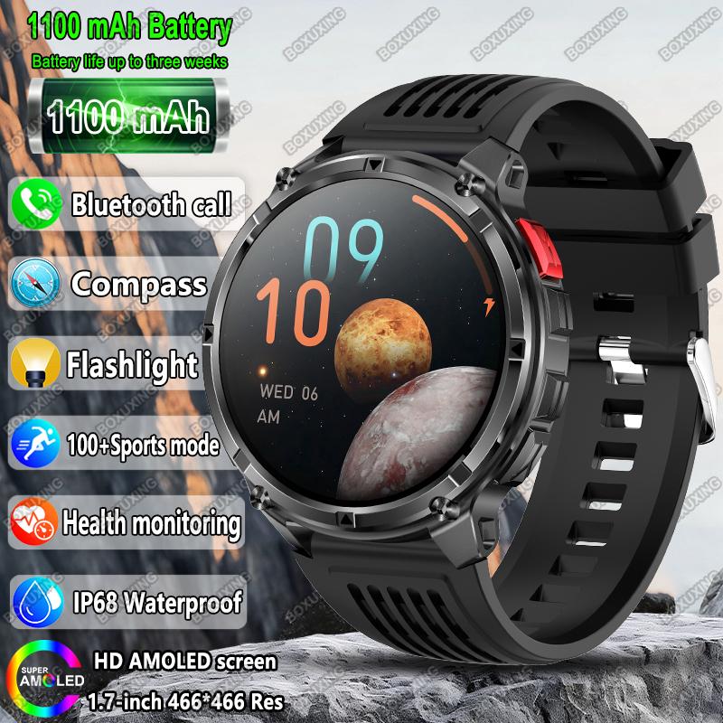 Новые умные часы Military T-Rex 3 для мужчин, батарея 1100 мАч, AMOLED, водонепроницаемость IP68, компас для улицы, Bluetooth-вызовы, спортивные умные часы
