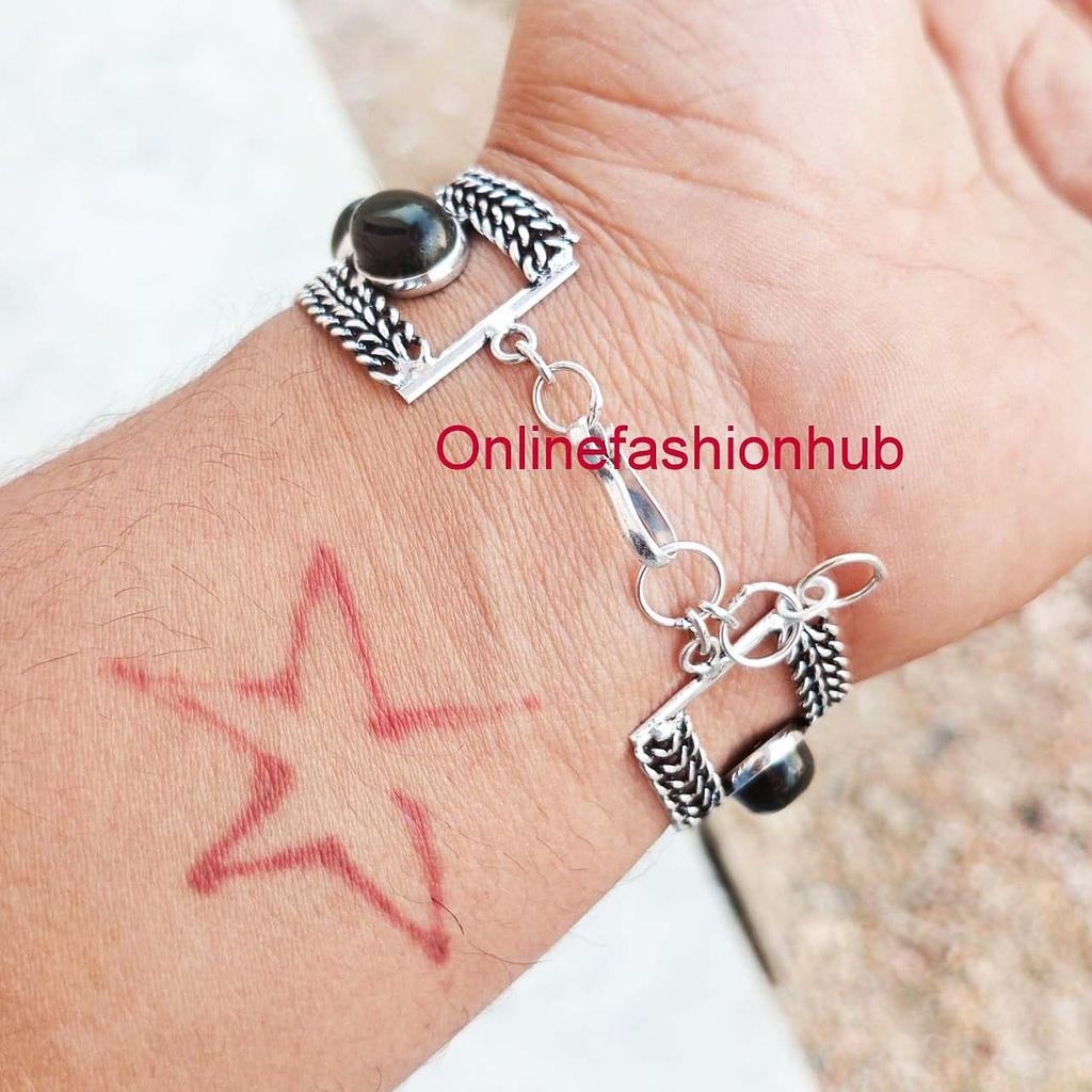 Браслет-цепочка из оксидированного серебра 925 пробы с черным ониксом CBb-b194