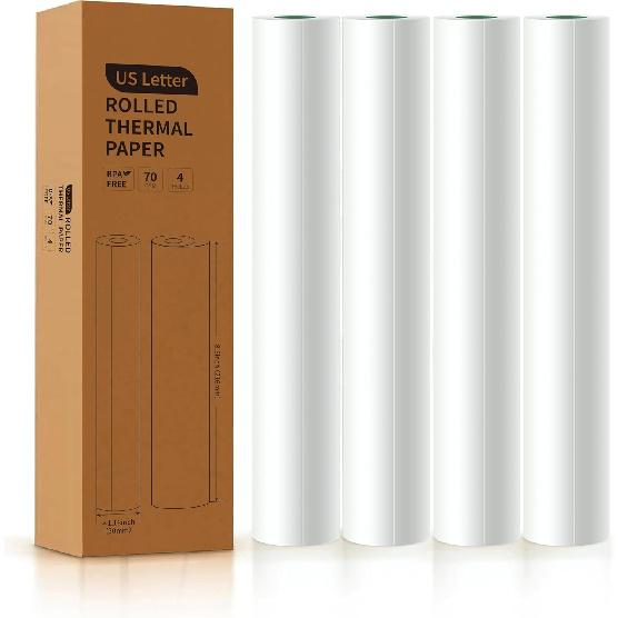 A4 Thermal Printer Paper 4 Roll, 8.3 inches Wide, Fax Paper, Compatible with PeriPage A40, M08F, MT810 and Other Portable Thermal Printers (4 Rolls |