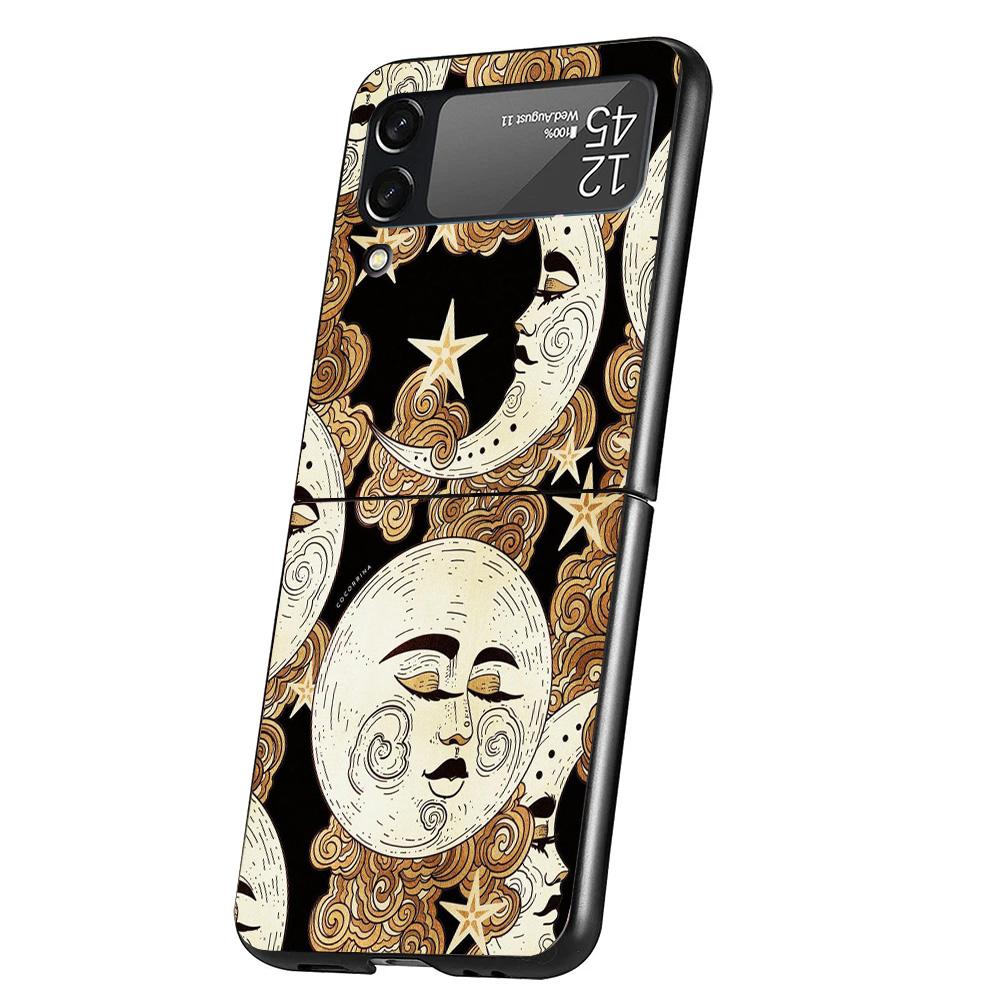 Funny Sun Moon Face Cover Phone Case For Samsung Galaxy Z Flip 7 6 5 4 3 5G Flip7 Flip6 Flip5 Flip4 Flip3 Black Fundas Shell Gal