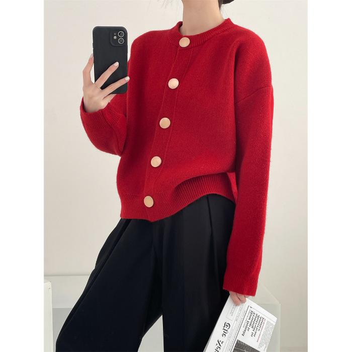 Маленькая золотая пряжка мягкий ворсистый вязаный кардиган свитер женский весенний свободный омолаживающий топ однотонное простое универсальное пальто