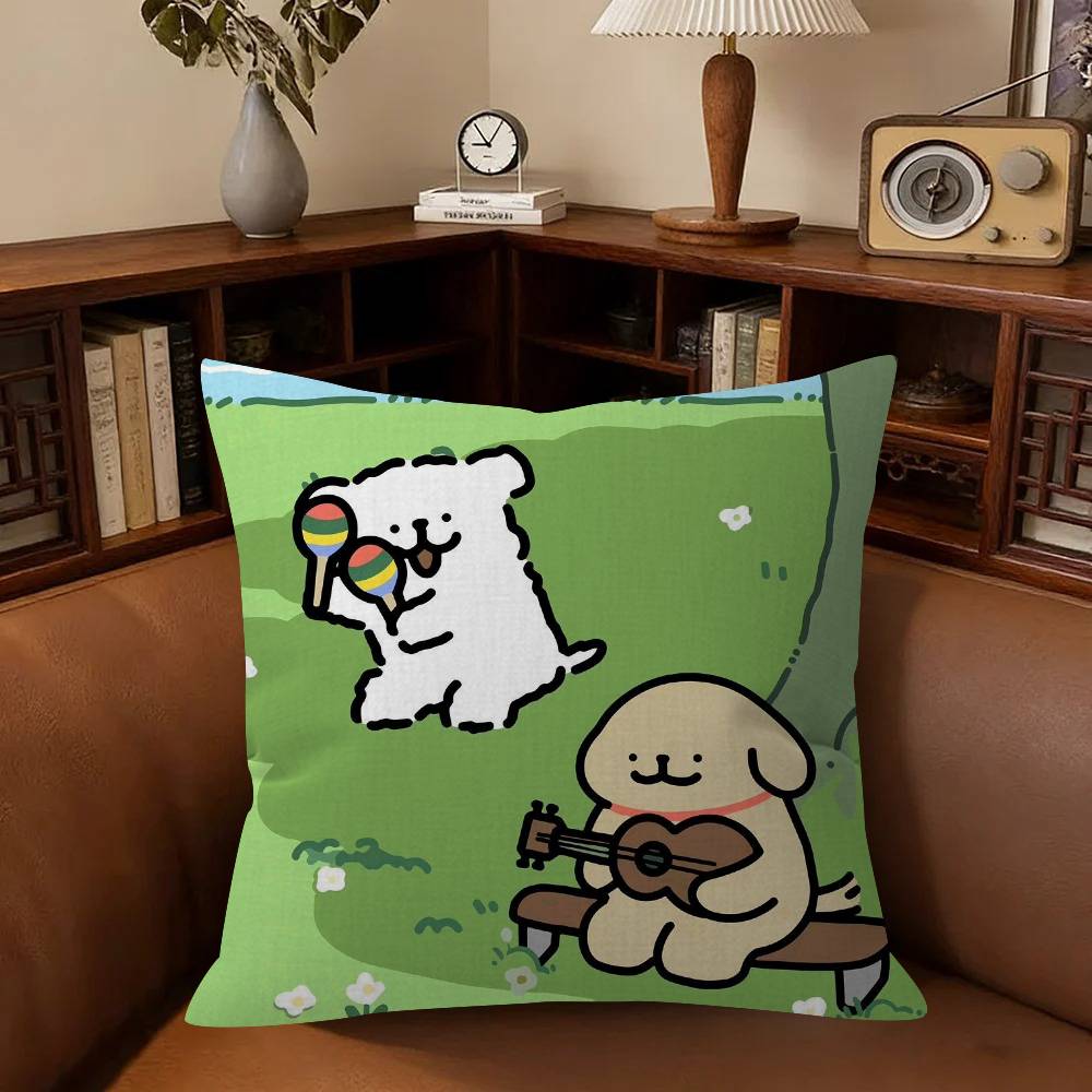 Cartoon Line Dog Maple Design Cushion Cover Happy Autumn Harvest Decor Holiday Decorati Pillow Cover