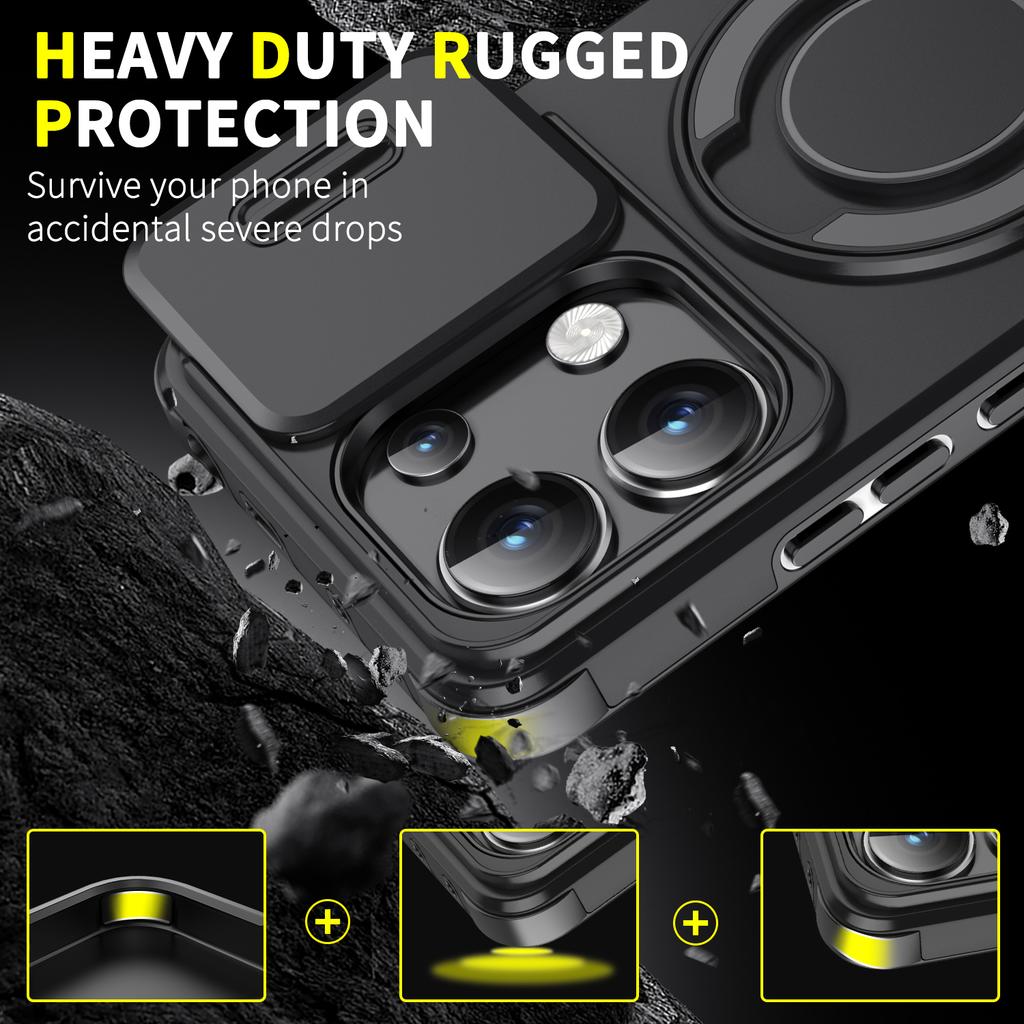 Shockproof Magnetic Case for Redmi Note 13 Pro 5G 4G  Slide Camera Lens Ring Stand Protect Cover for Redmi Note 13 Pro Plus Case