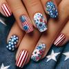 Independence Day Themed Press On Nail 24 Pieces Medium Square False Nail With Patriotic Flower Design For Celebrations