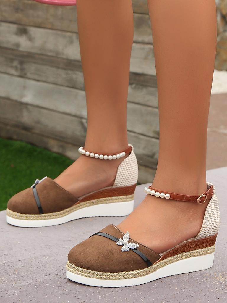 Women'S Sandals Summer 2024 Women'S Wedge Casual Sandals Butterfly Pearl Fashion Casual Shoes Sandals Women Dressy Summer