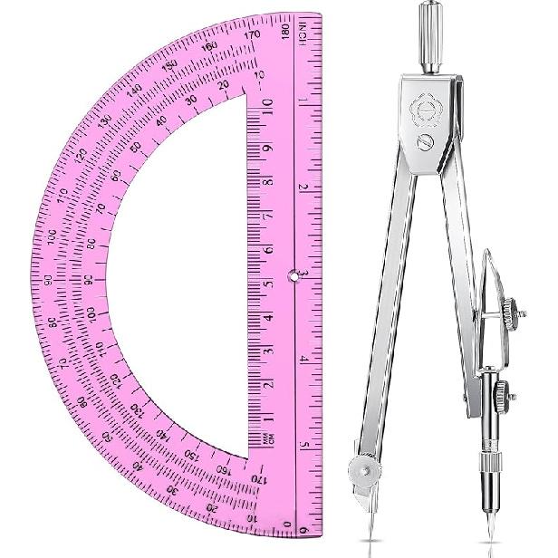 Drawing Compass and 6 Inch Protractor, Student Geometry Math Set
