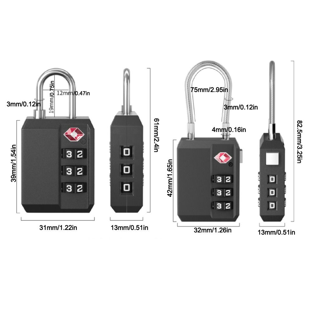 New TSA 3 Digit Combination Lock Anti-theft Lightweight Customs Password Lock Security Tool Wire Rope Padlock Travel