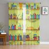 Books Cat Shelves Sheer Curtains for Living Room Transparent Tulle Window Treatments Bedroom Kitchen Home Decor Veil Drapes