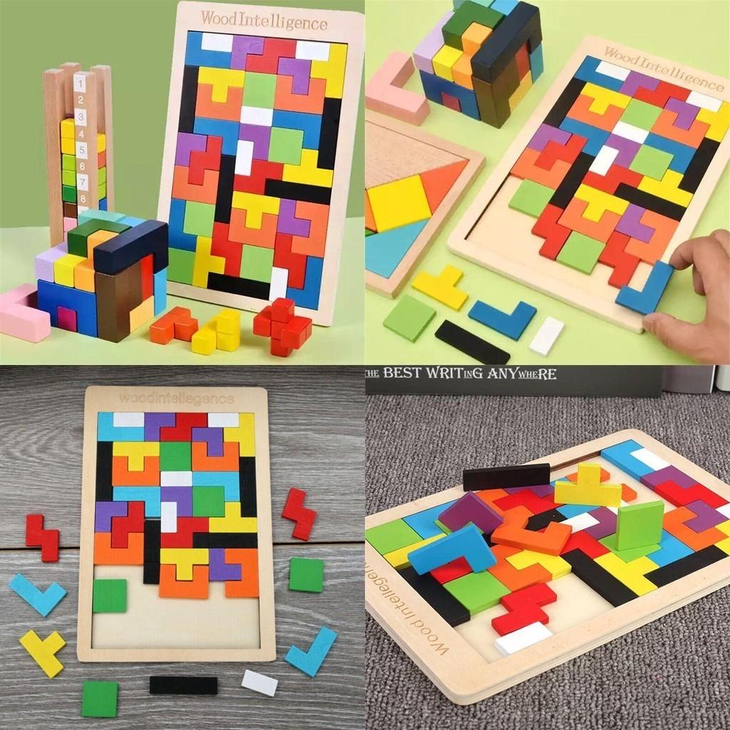 Brightly Colored Wooden Intelligence Tetris Toys For Young Learners Age 3 To 8