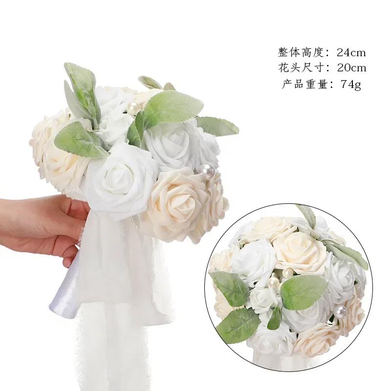 Bridesmaid Gold Hoop Bouquet for Wedding Bridal Shower Ceremony Artificial Rose Flower Hoop Wreath Front Door Wall Decoration