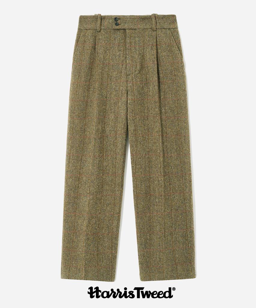 YALE Harris Tweed Pure Wool 1 Tuck Slacks Brown