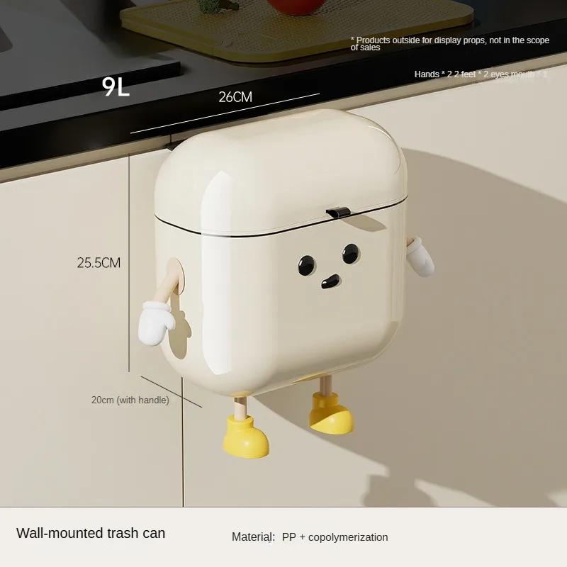 Household Dustbin High Appearance Level Wall-mounted Trash Can Large Capacity with A Cover Waterproof Crack for Kitchen Toilet