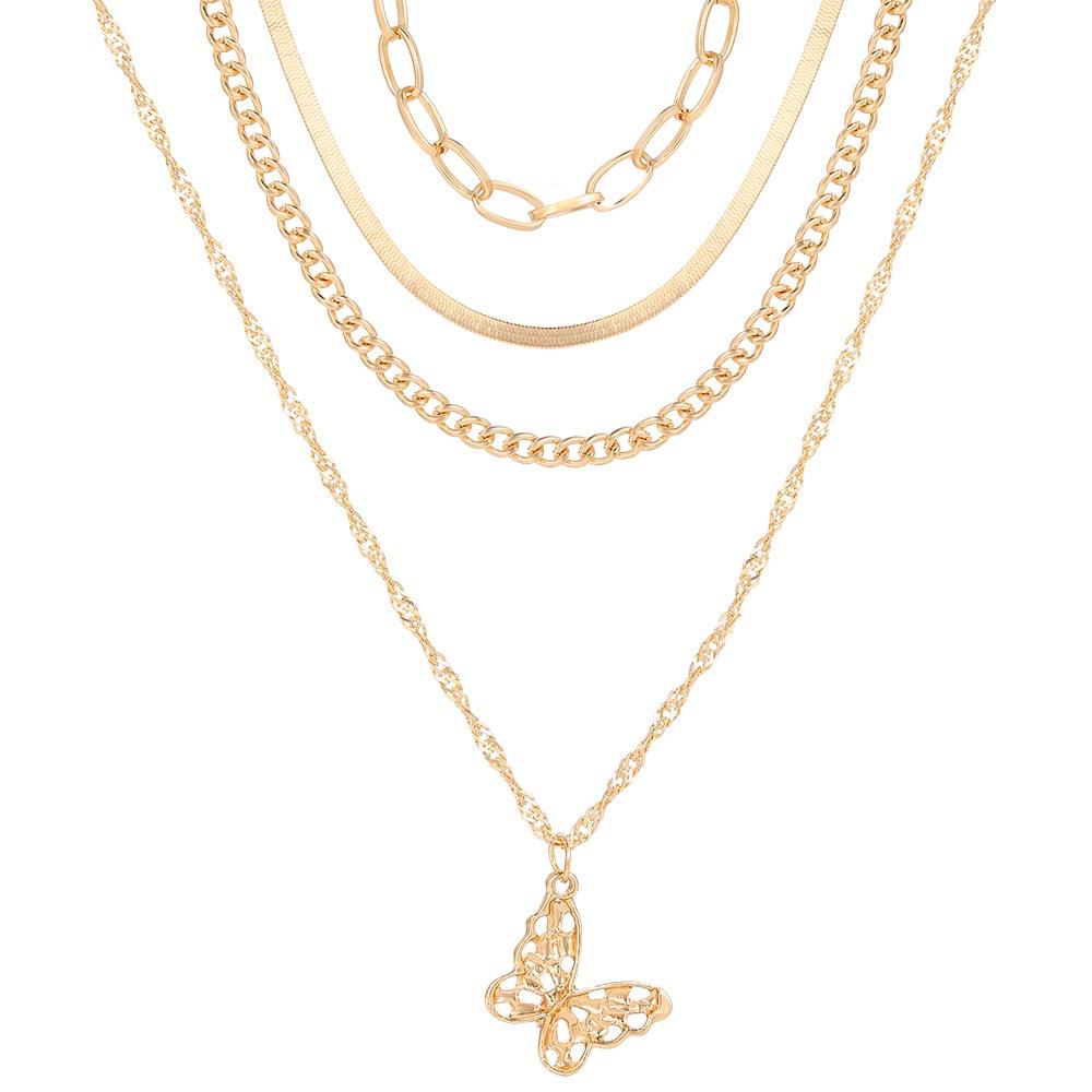 iF ME Модное многослойное золотое ожерелье, кулон с замком и бабочкой, змеей, цепочка, колье, женские ювелирные аксессуары