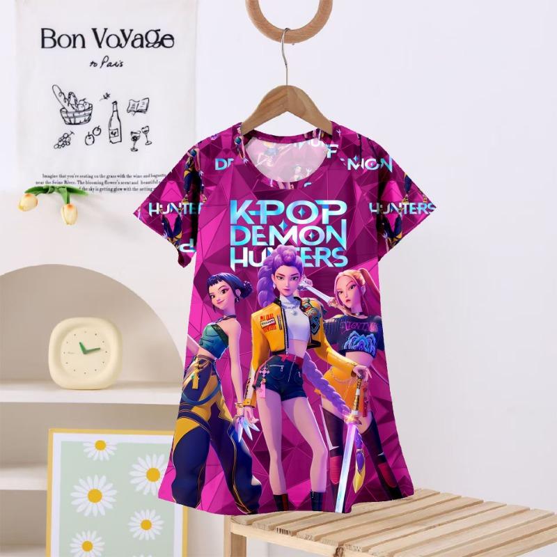 Kpop Охотники на демонов Летние ночные рубашки для девочек 2-12 лет Платье для девочки-подростка Детская пижама Одежда для сна=