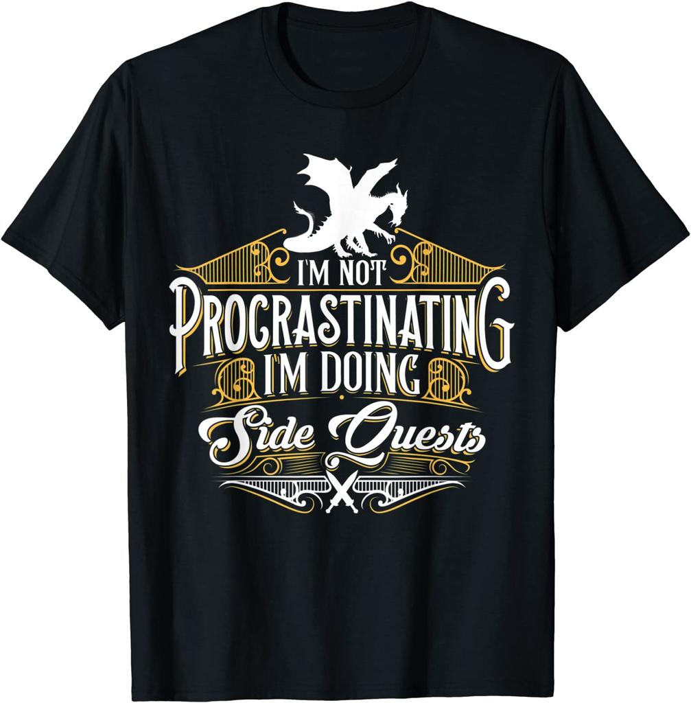 Not Procrastinating Side Quests Funny RPG Gamer Dragons T-Shirt Tops T Shirt Latest Cosie Cotton Men T Shirts Design
