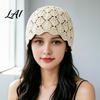 Knitted Hat for Women Hand-Crocheted Hollow Hat Vintage Style Breathable Soft Polyester Elastic Wavy Lace Brim Face Modifier Cap Lightweight