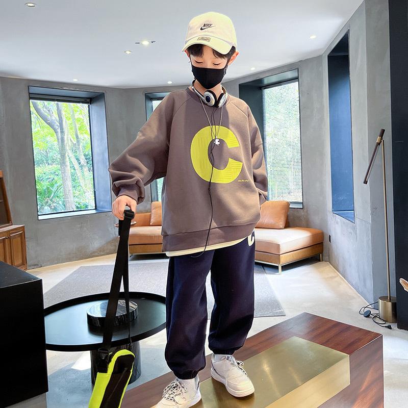 Модный костюм для мальчиков, новый детский осенний свитер, спортивная одежда для детей среднего и большого возраста, весенние и осенние модели, красивый модный прилив