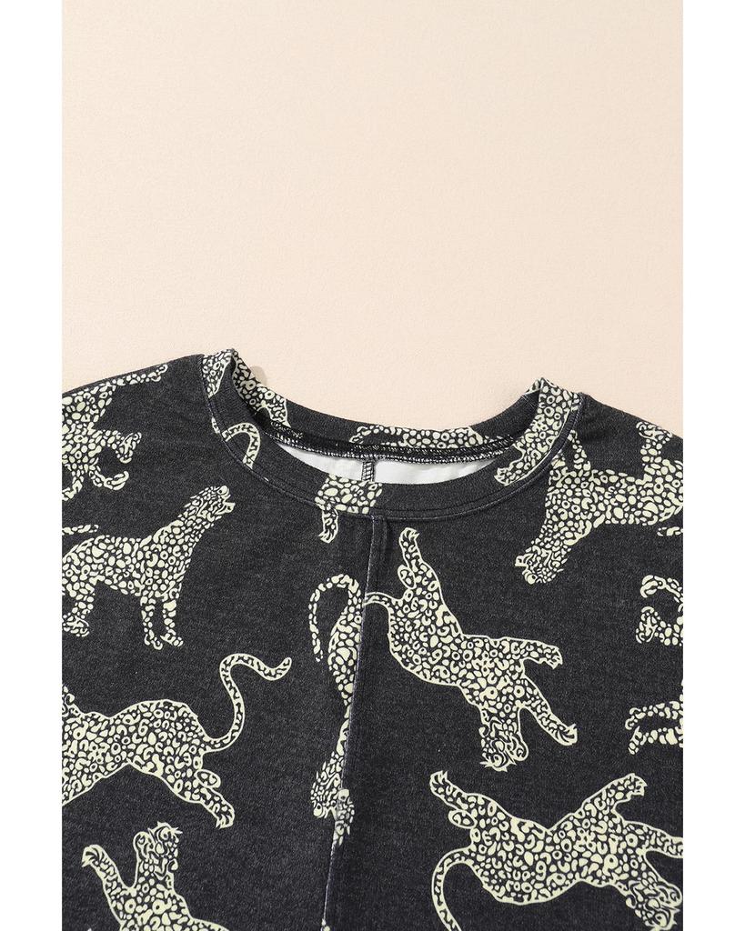 Azura Exchange Черный топ с длинными рукавами и ярким принтом гепарда