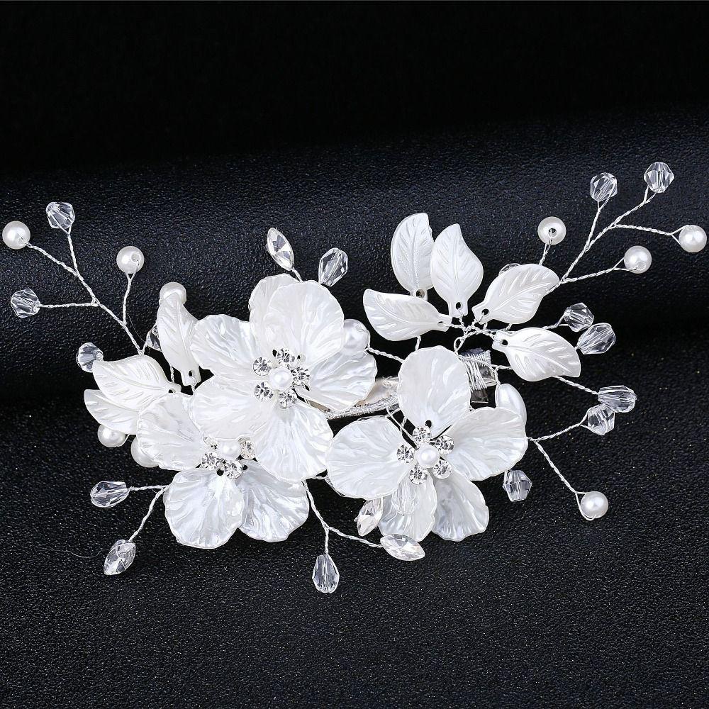 Crystal Pearl Bridal Hair Clips Beautiful Bridesmaid Tiara Korean style Flower Hair Pin for Women