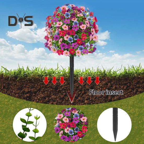Искусственный фиолетовый топиарный шар, устойчивый к ультрафиолетовому излучению, фиолетовые цветы, искусственные вечнозеленые растения, цветы, кисть с шипом для земли для наружного внутреннего садового декора