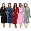 Autumn Winter Flannel Thickened Thermal Robe Long Lace-up Solid Color Hooded Night-robe Bathrobe Womens Gift