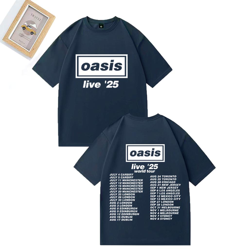 Лето 2025 Британская Рок-Группа OOasis Live 25 Тур Графика 100% Хлопок Печатная Футболка Мужская Хип-Хоп Уличная Одежда С Коротким Рукавом
