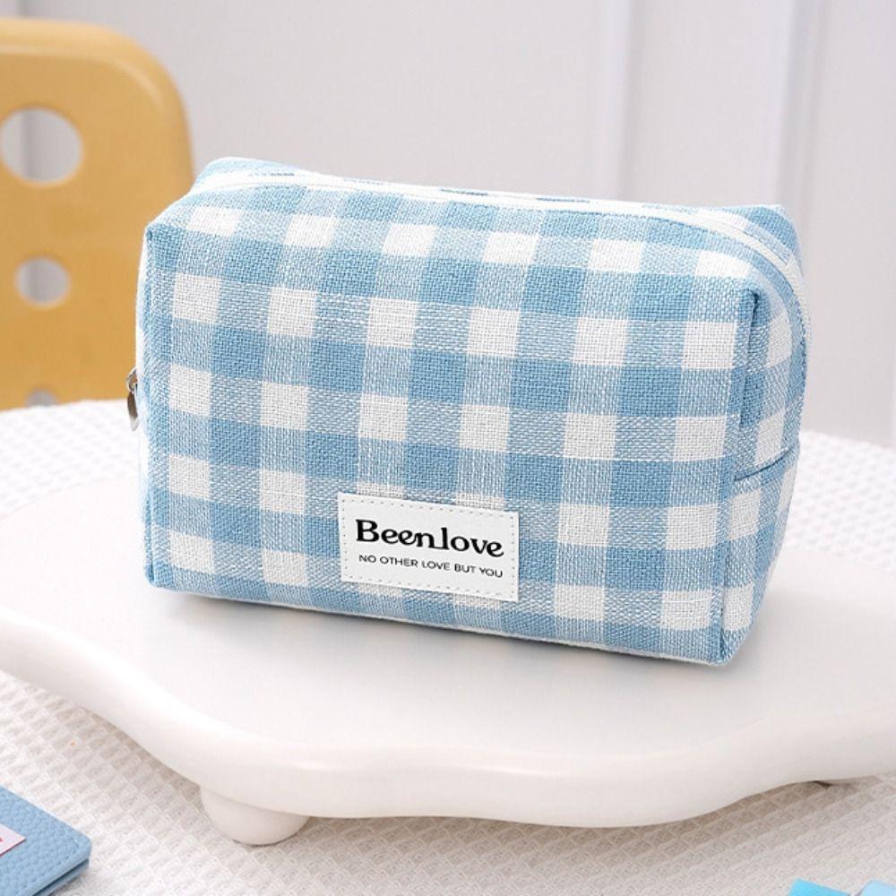 Large Capacity Makeup Pouch Lattice Travel Wash Bag Simple Plaid Cosmetic Bag  Women/men