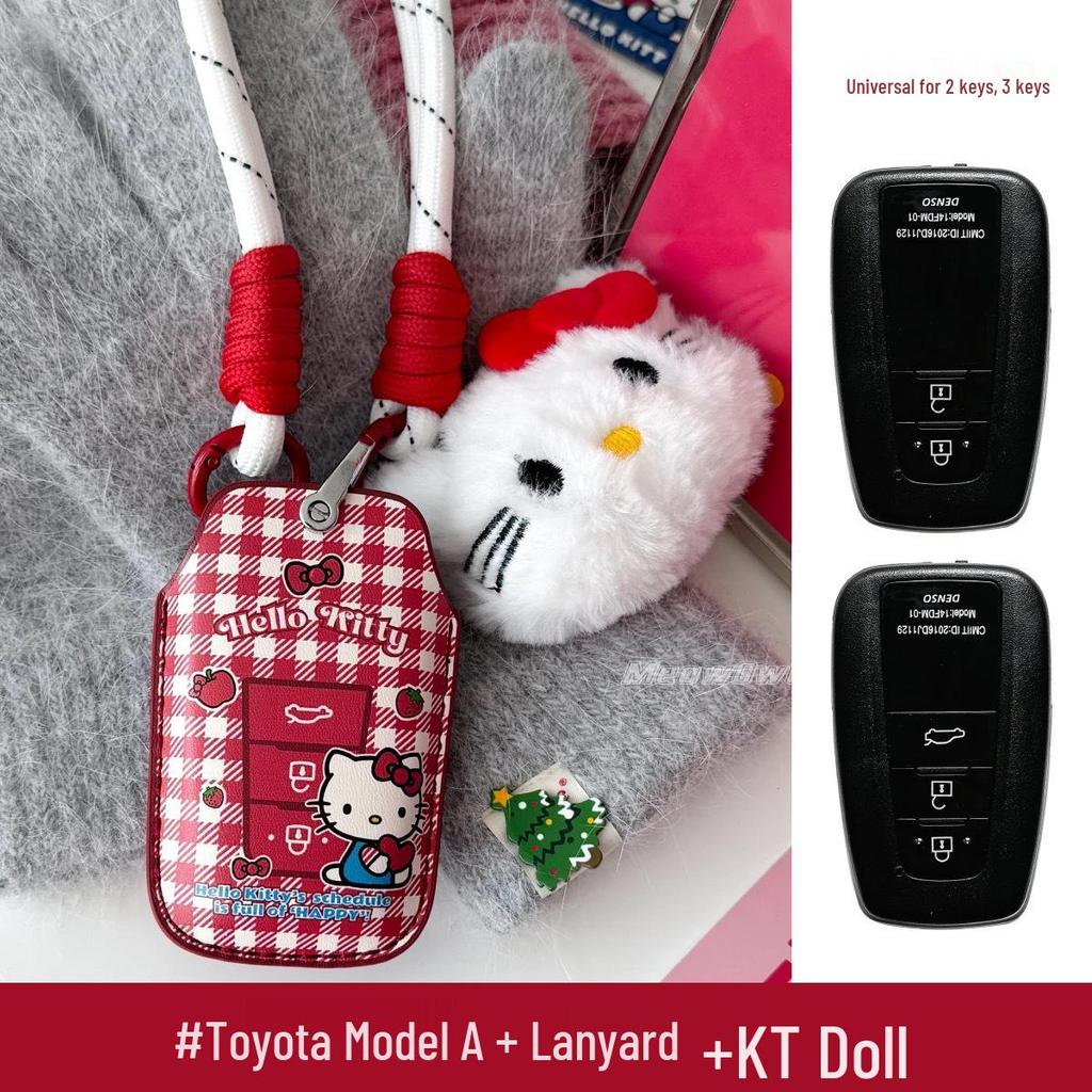 Красный чехол для ключей Hello Kitty для Toyota: Camry, Corolla, Land Cruiser, RAV4, IZOA и CHR.