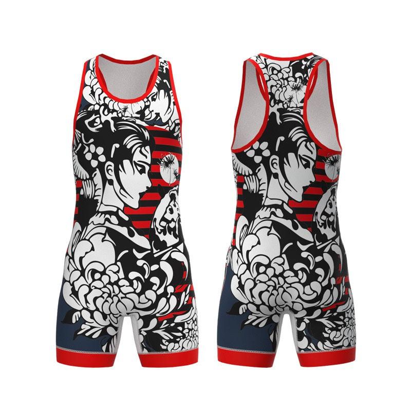 Mens Womens Freestyle Wrestling Singlet With Heat Transfer Print Stretch Lycra Athletic Suit Training Competition