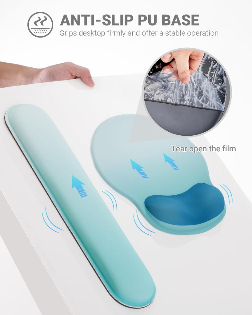 Laborio Mouse Pad with Integrated Wrist Ergonomic Wrist Support Rest, (Gradient White/Blue Set)