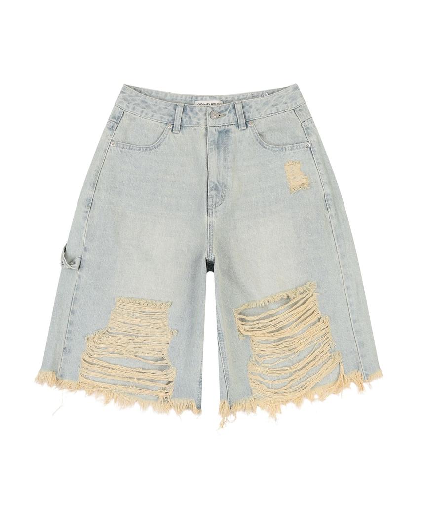 ORDINARY HOLIDAY Destroyed Wide Denim Pants [Sky Blue]